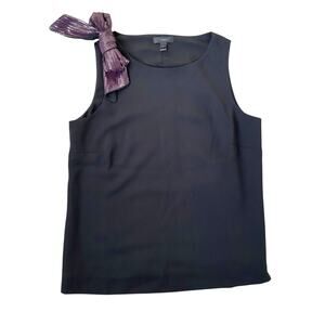 J Crew Sequin Bow Tank Top Shell Sz 4 Black Purple Holiday Top Minimalist